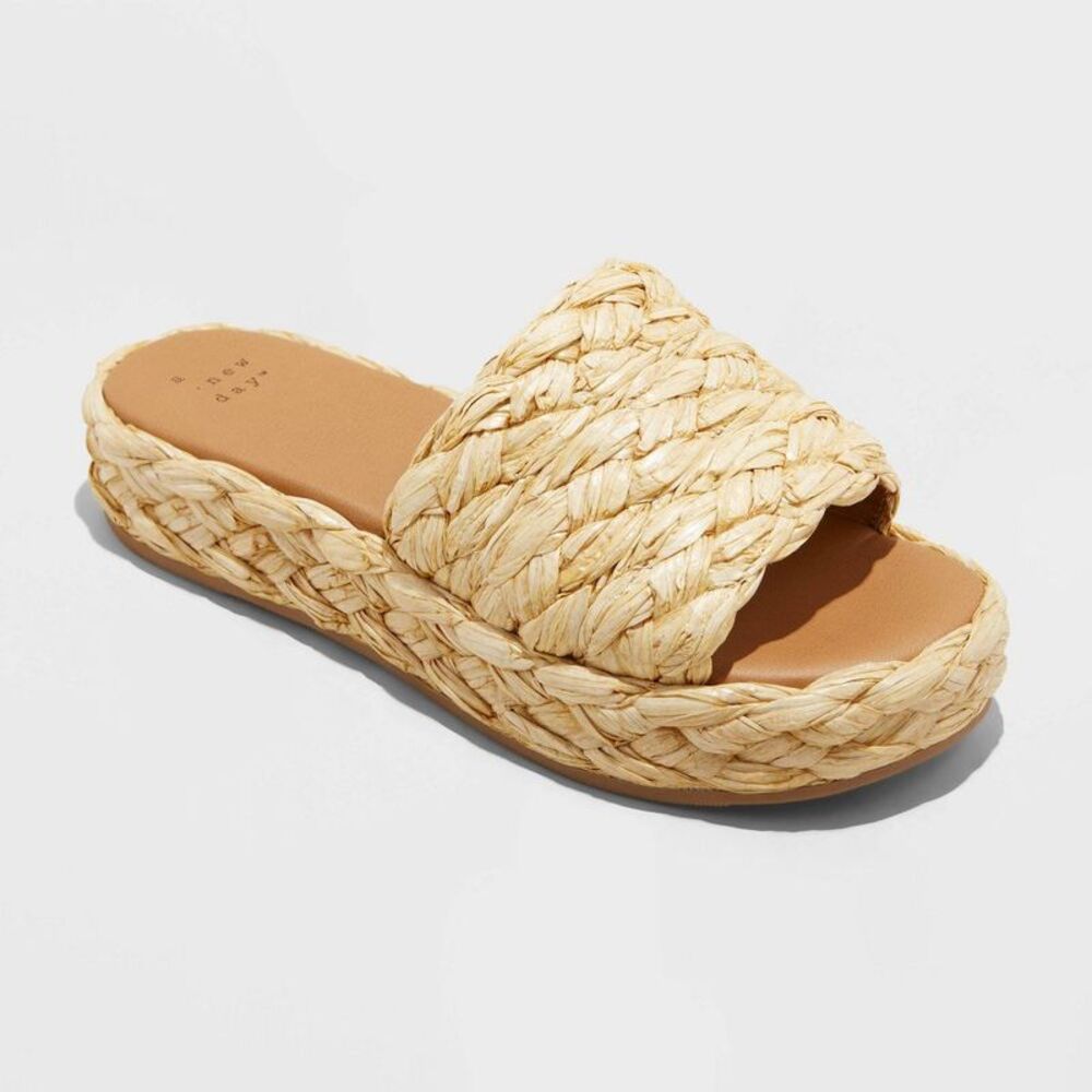 Women's Casey Flatform Slide Sandals - A New Day Beige 8